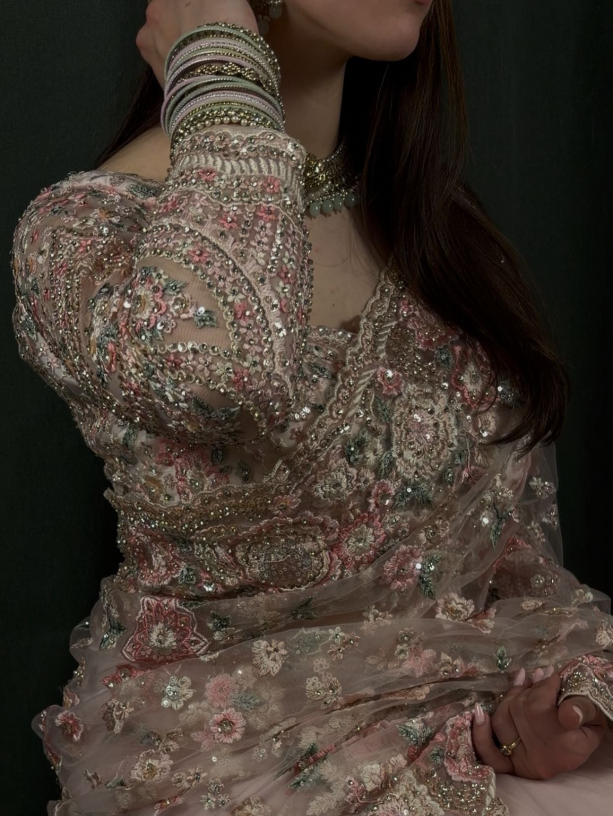 Floral Embroidered Net Saree- Vanavil