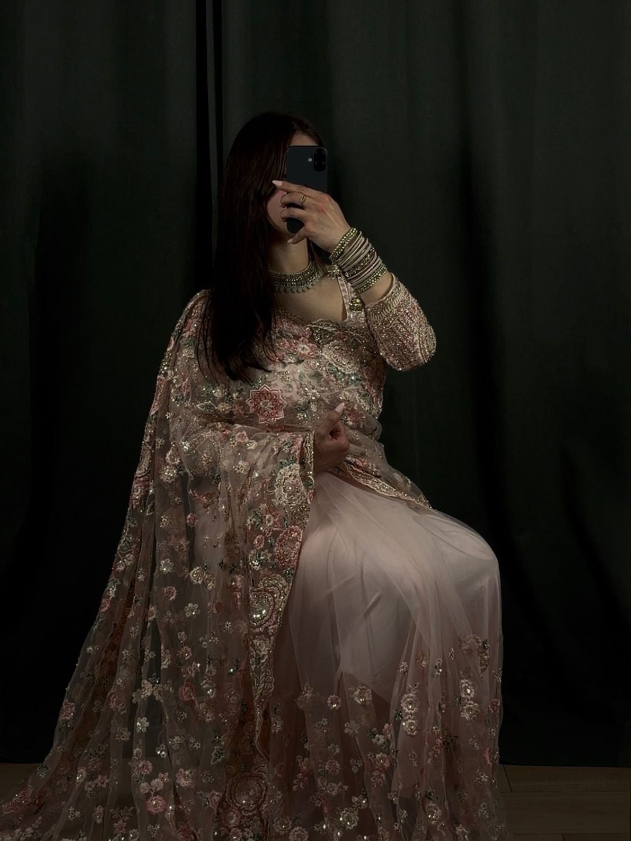 Floral Embroidered Net Saree- Vanavil